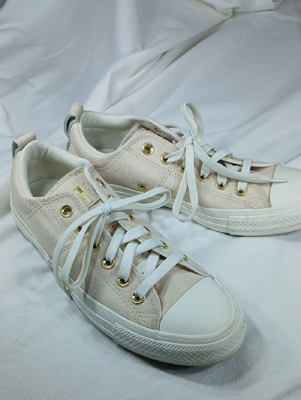 Converse womens All Star Low-Top Sneaker in Cream with Gold Accents